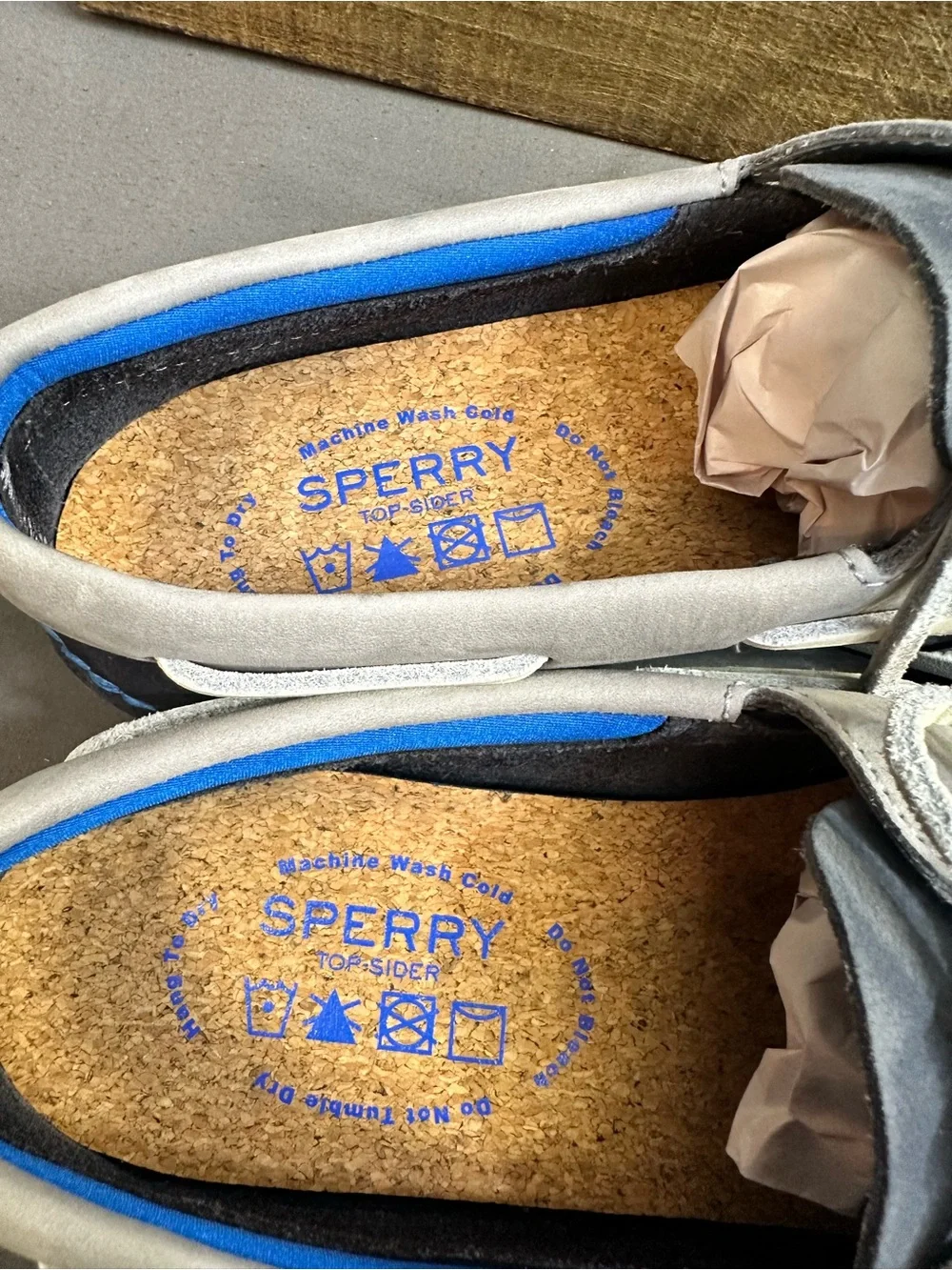 Sperry Authentic Original Plush Washable Boat Shoes Navy Gray Cork Mens Size 9M